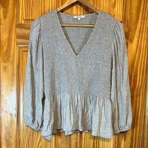 Madewell Gray Puff Sleeve Peplum Blouse